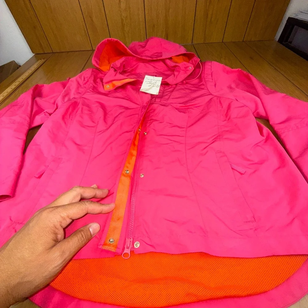J.Jill Hot Pink Tall‎ Hooded Lightweight Snap Front Jacket Women's Size L